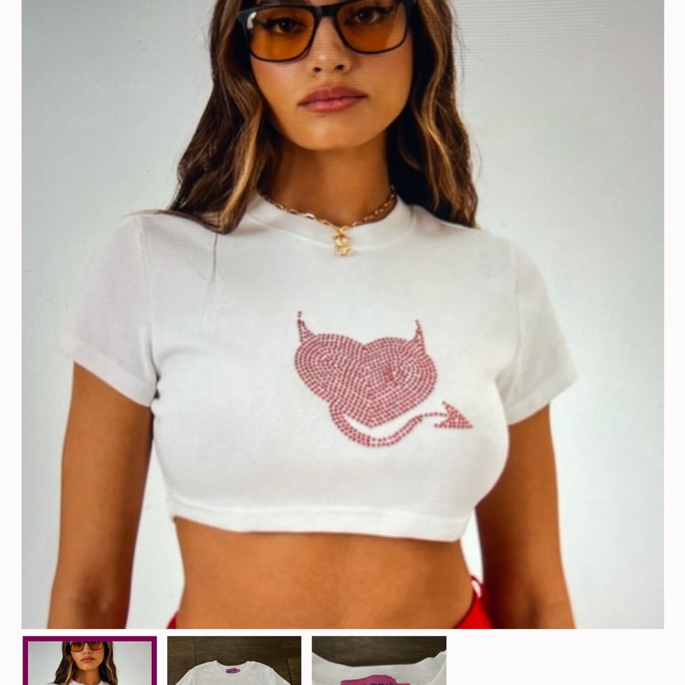 White Heart Graphic Crop Top